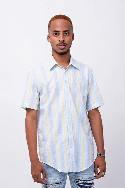 striped short-sleeve shirt in light wash - 3-FTY