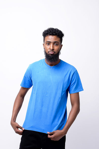 solid v-neck t-shirt in blue - DREIFTY RETAIL